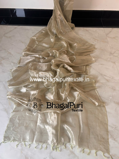 Soft Pista Glass Tissue Silk Saree With Running Blouse 1m (Search code-10159).