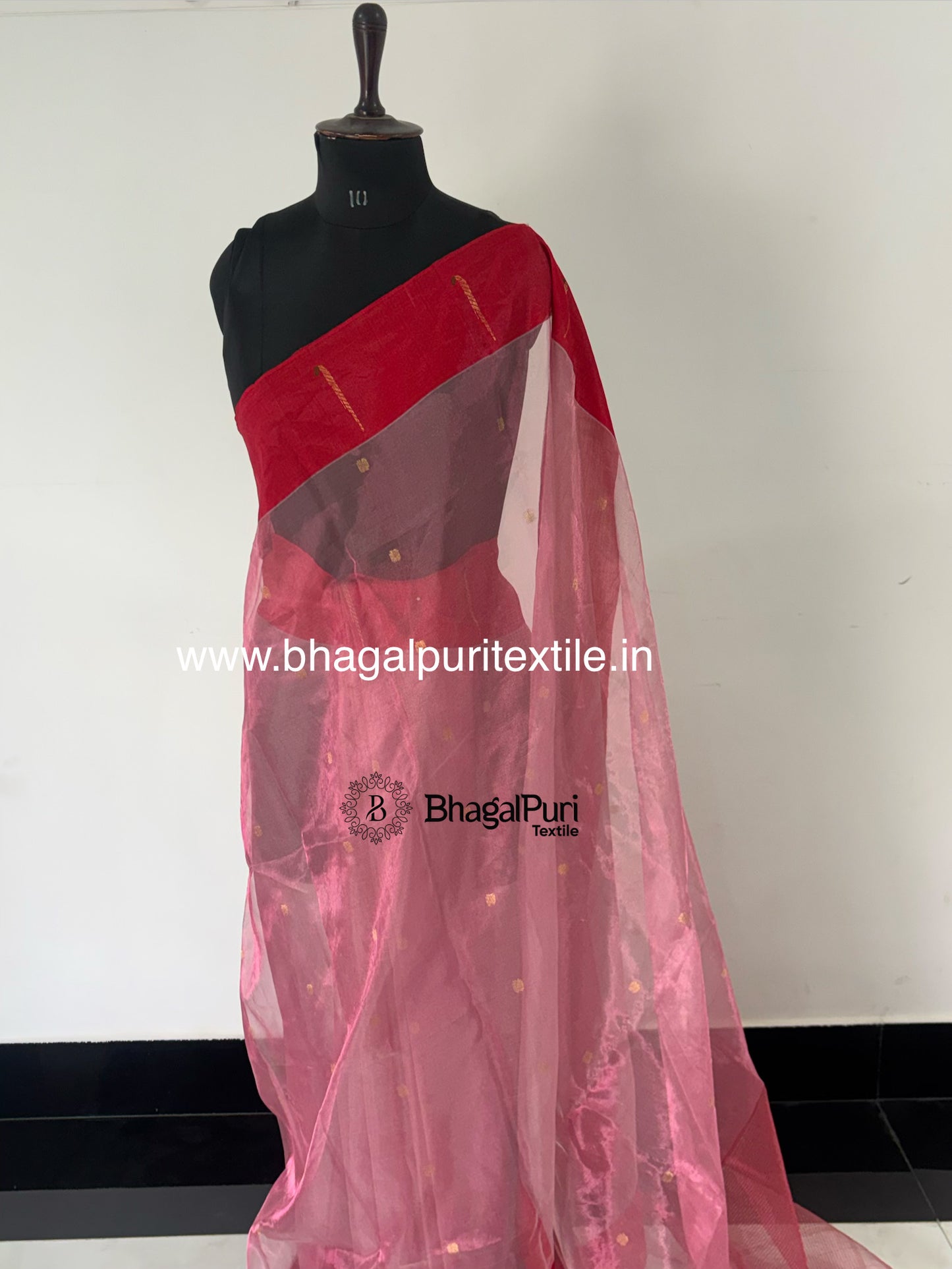 NoorVastra Handloom Premium  Tissue Silk Rose Pink Saree With Running Blouse 1M.(Search Code-10188)