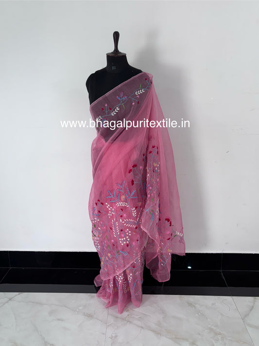 SoftRose Organza Handwork Saree With Running Blouse 1M. (Search Code-1097)