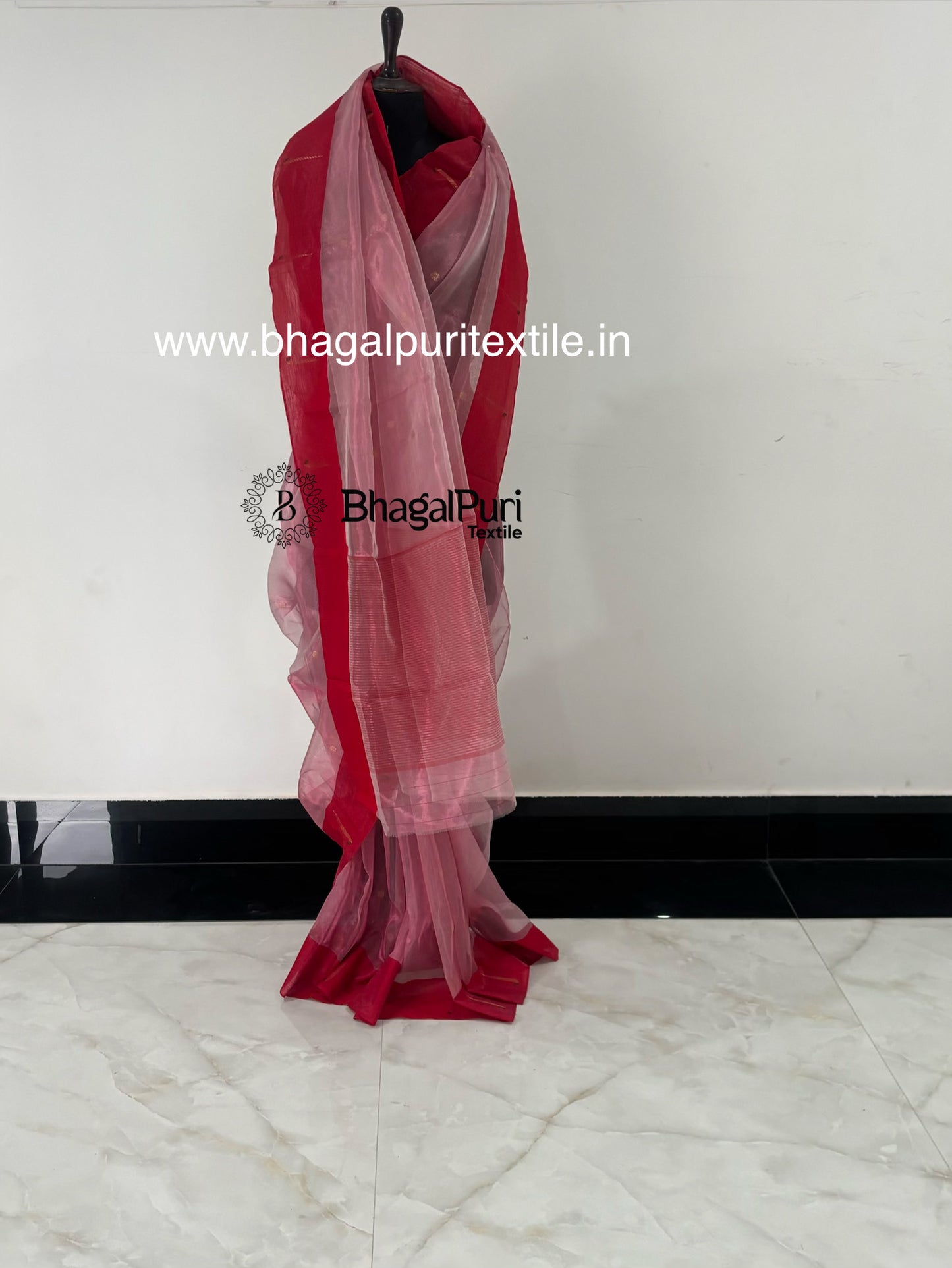NoorVastra Handloom Premium  Tissue Silk Rose Pink Saree With Running Blouse 1M.(Search Code-10188)