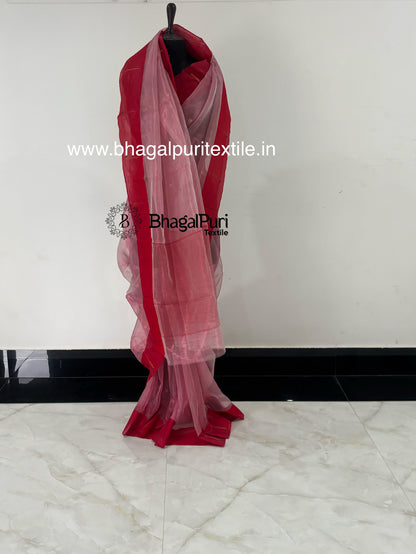 NoorVastra Handloom Premium  Tissue Silk Rose Pink Saree With Running Blouse 1M.(Search Code-10188)