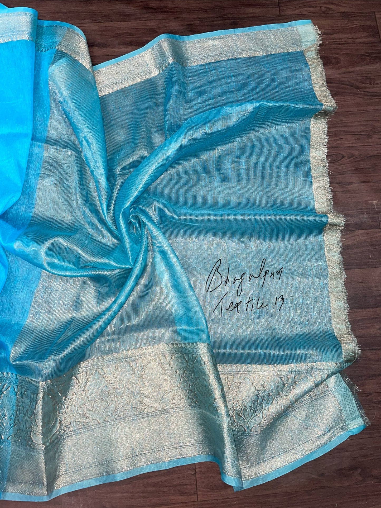 Linen Silk Banarasi Saree Tourquish(Search Code-10151)