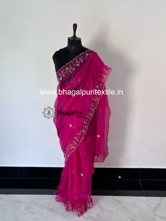 Organza saree with handwork border.