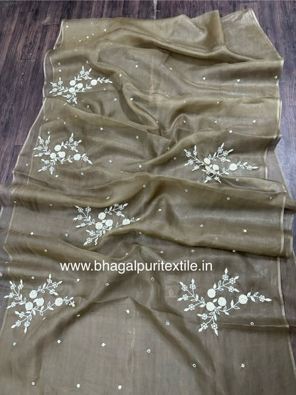 Organza Beads Work Saree Search Code 1046