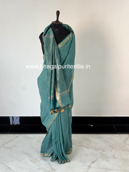 Beetle Green Moonlit Weave Silk Linen Saree  With Running Blouse 1M (Search Code-1077)