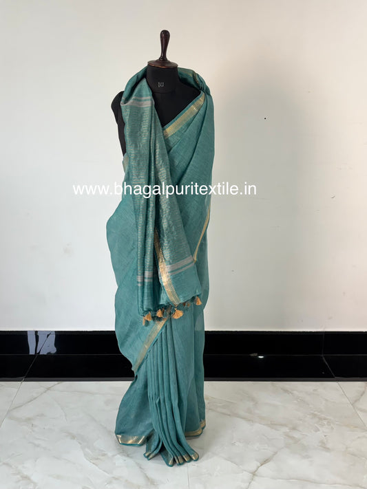 Beetle Green Moonlit Weave Silk Linen Saree  With Running Blouse 1M (Search Code-1077)