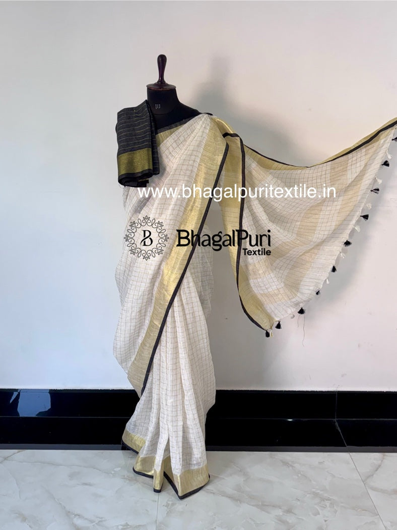 Onari – The Onam Charm Check Linen Saree (Search code-1092)