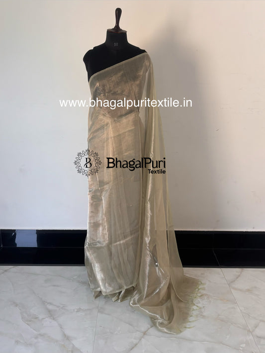 Soft Pista Glass Tissue Silk Saree With Running Blouse 1m (Search code-10159).