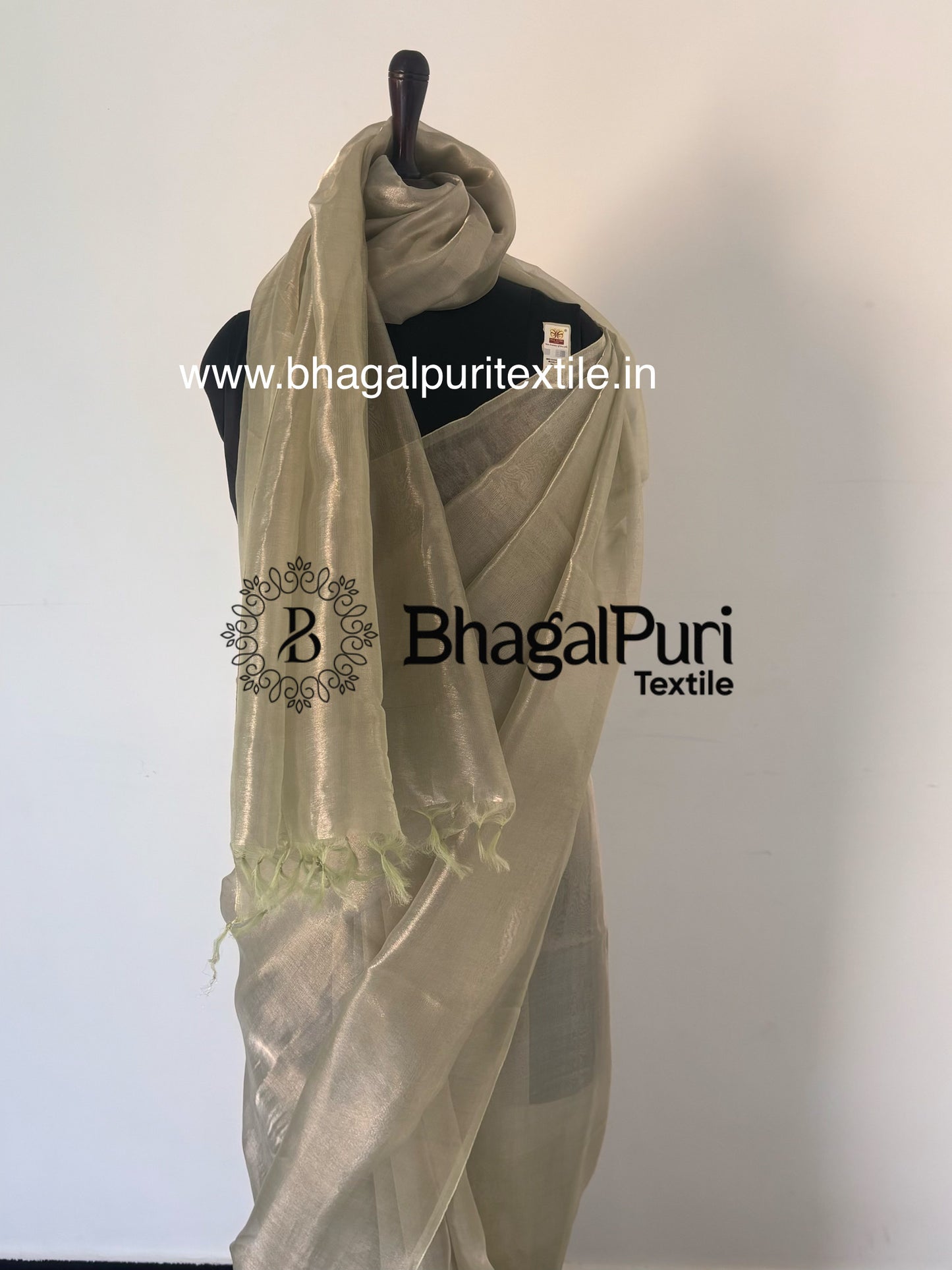 Soft Pista Glass Tissue Silk Saree With Running Blouse 1m (Search code-10159).