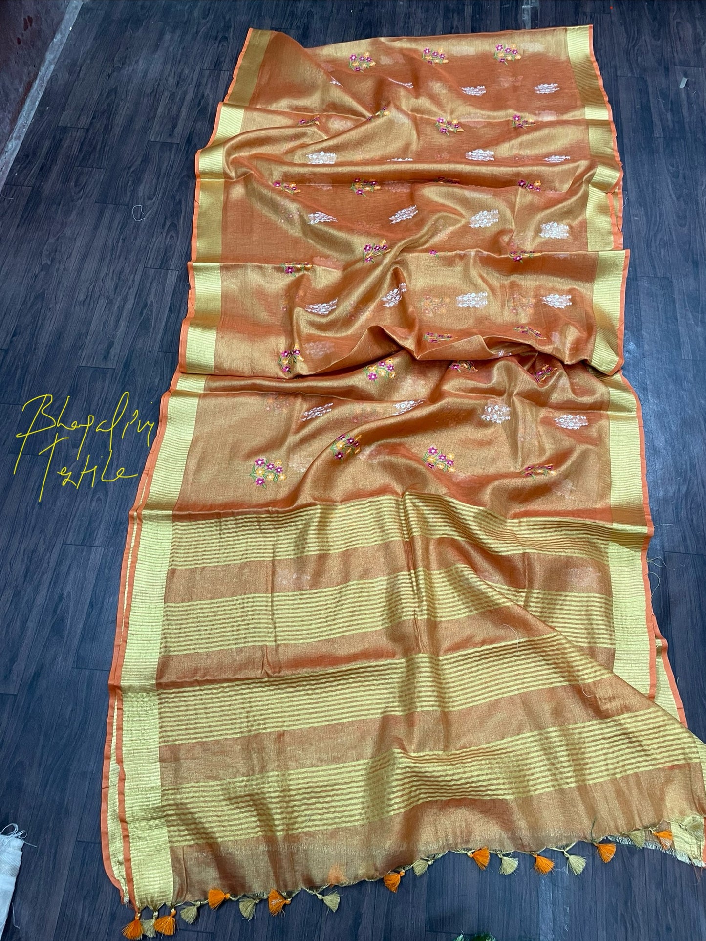 Tissue Linen Digital Embroidered Saree (Search Code - 10104)