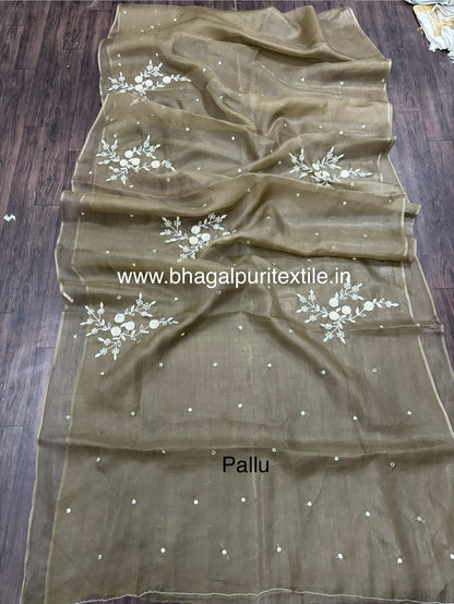 Organza Beads Work Saree Search Code 1046