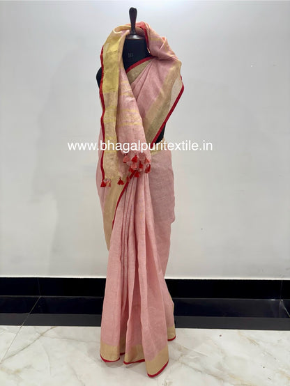 Blushvara Linen/Linen Rose pink Saree (Search code-1076)