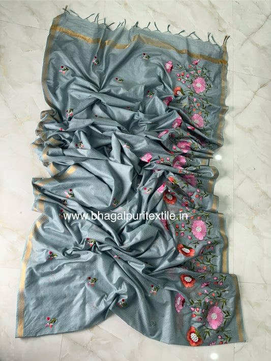 Kota Doria Cotton Silk Embroidered Saree (Search Code-1040)