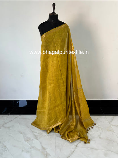 Sunlit Glow Yellow Silk Linen Saree With Running Blouse 1M (Search Code-1077)
