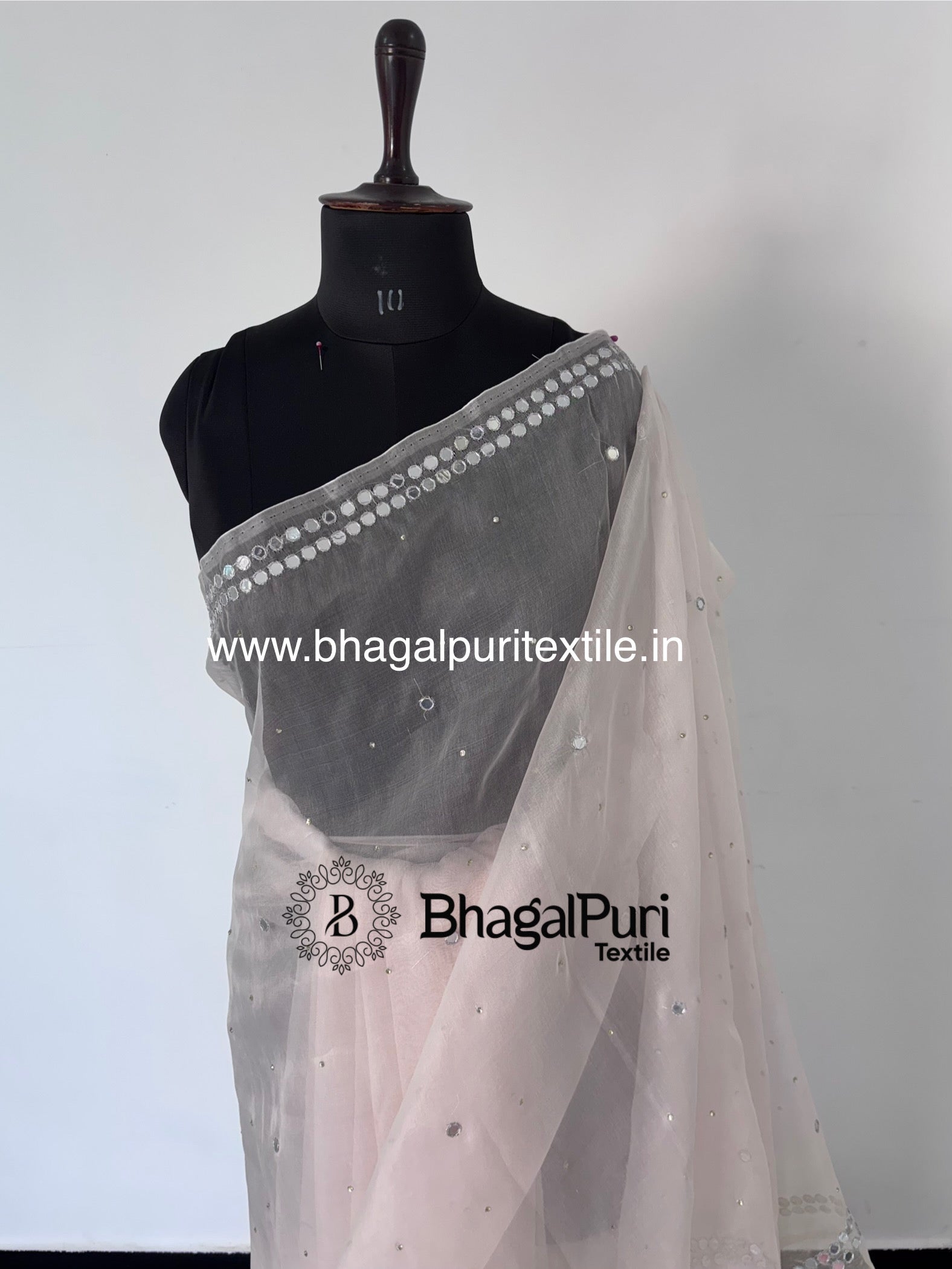 Premium festive organza saree with detailed mirror work, stylish wedding wear saree with blouse piece.