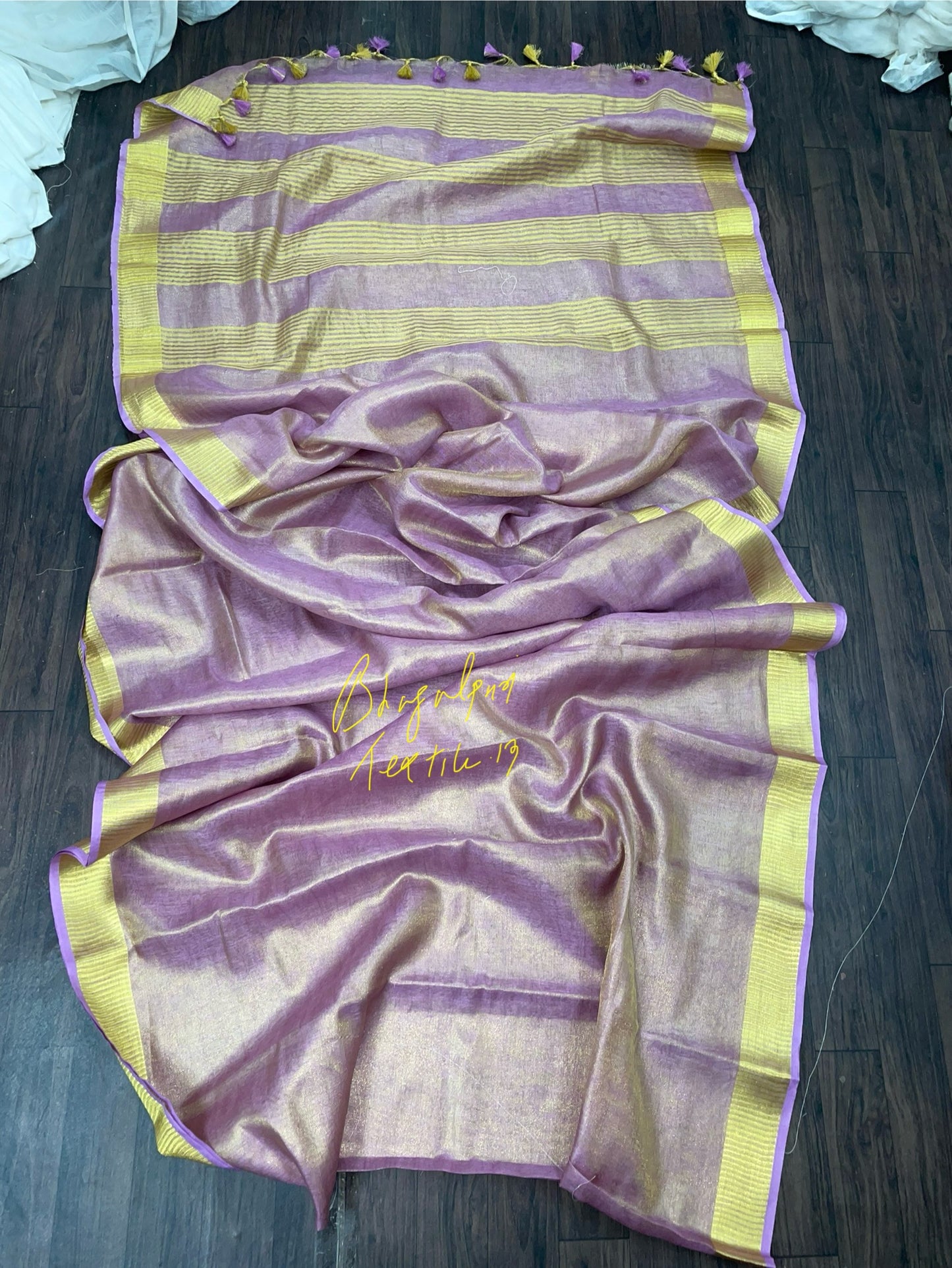 Golden Tissue linen Saaree (Search Code-1008)