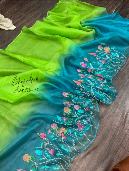 Organza Silk Hand Embroidered Saree (Search Code -1016)