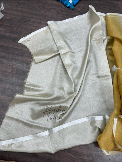 Linen Dual Tone Turmeric Warm Grey Saree