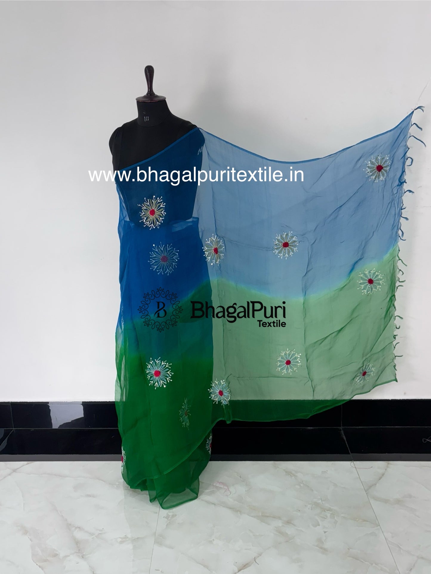 Elegant dual tone organza embroidered saree for weddings and special events