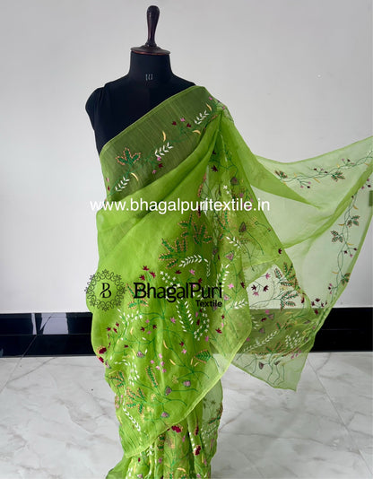 Lightweight organza silk saree with delicate hand embroidery for graceful ethnic style.