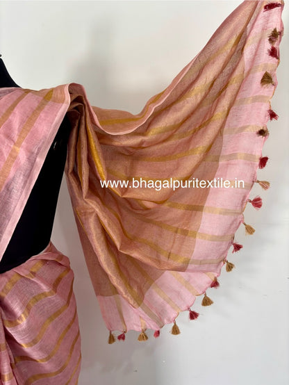 Gulnaar Zari Linen Baby Pink  Saree (Search Code-1072)