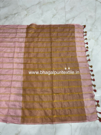 Gulnaar Zari Linen Baby Pink  Saree (Search Code-1072)
