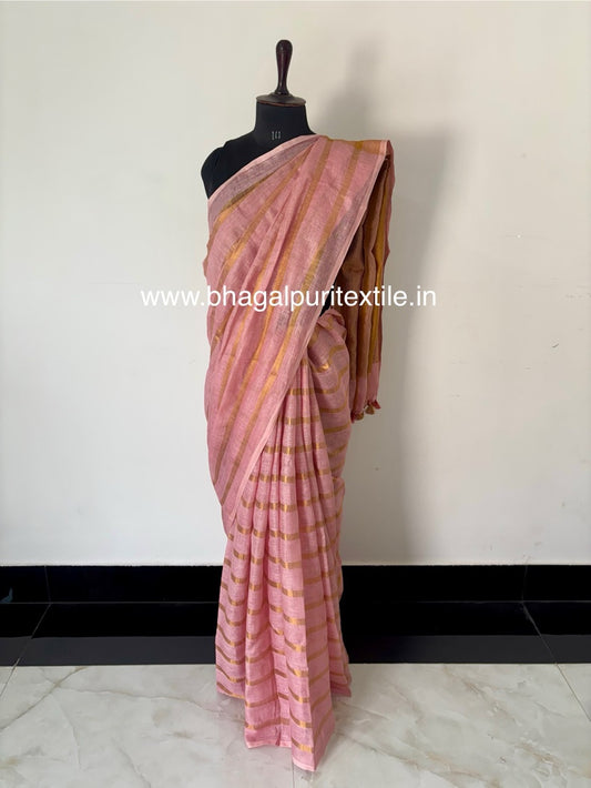 Gulnaar Zari Linen Baby Pink  Saree (Search Code-1072)