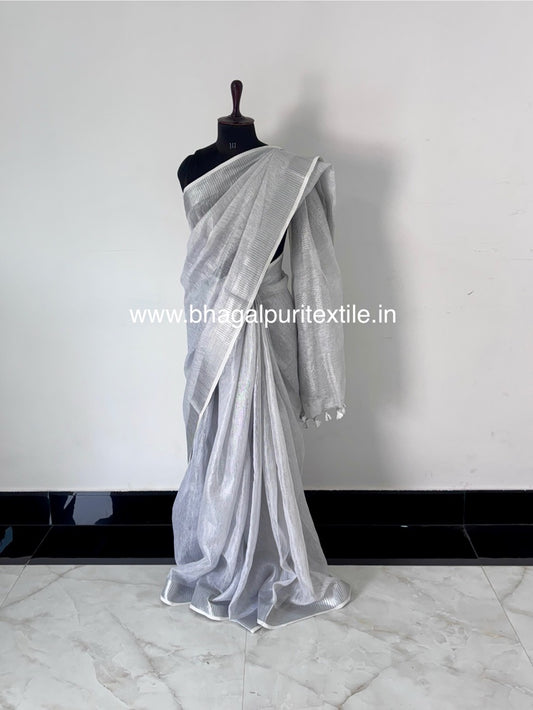Silver Elegance Tissue Linen Saree (Search Code-1015)