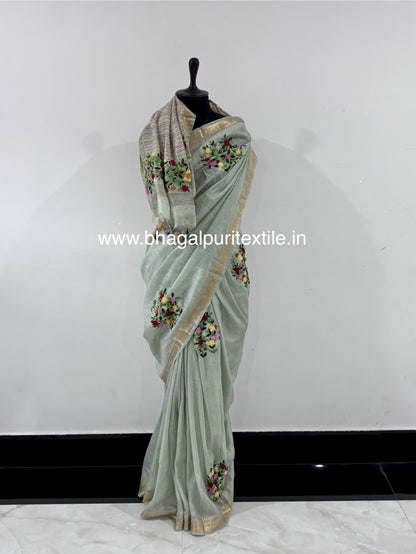 Karigari Saaz – Linen Silk Handwork Saree With Running Blouse 1M (Search code-1082)