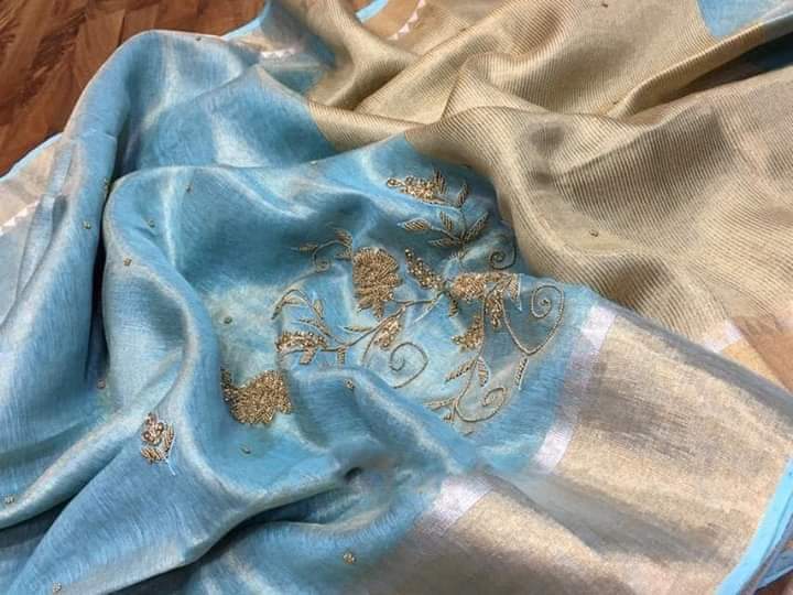 Tissue Temple Beads work saree