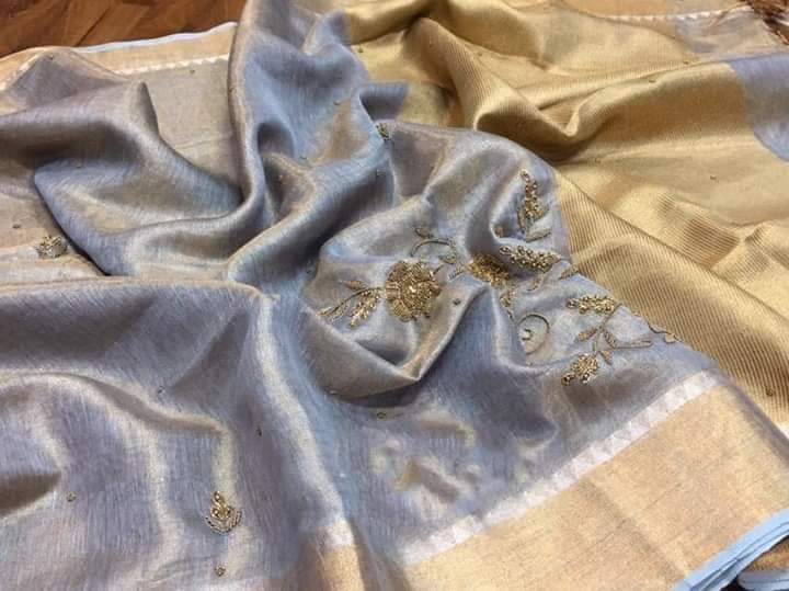 Tissue Temple Beads work saree