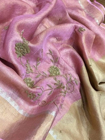 Tissue Temple Beads work saree