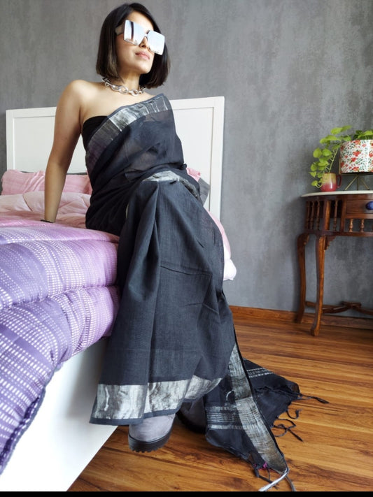 Midnight Elegance Cotton Saree