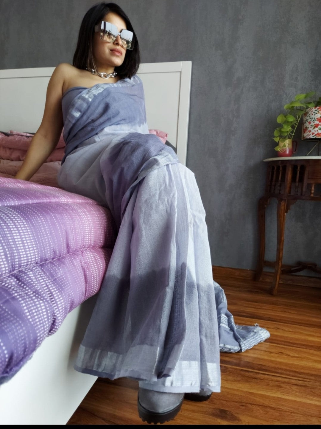 Midnight Elegance Cotton Saree