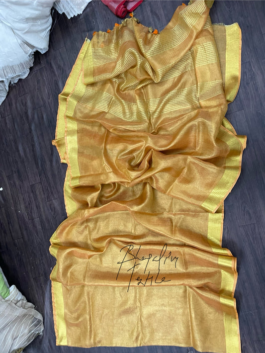 Golden Tissue linen Saaree (Search Code-1008)