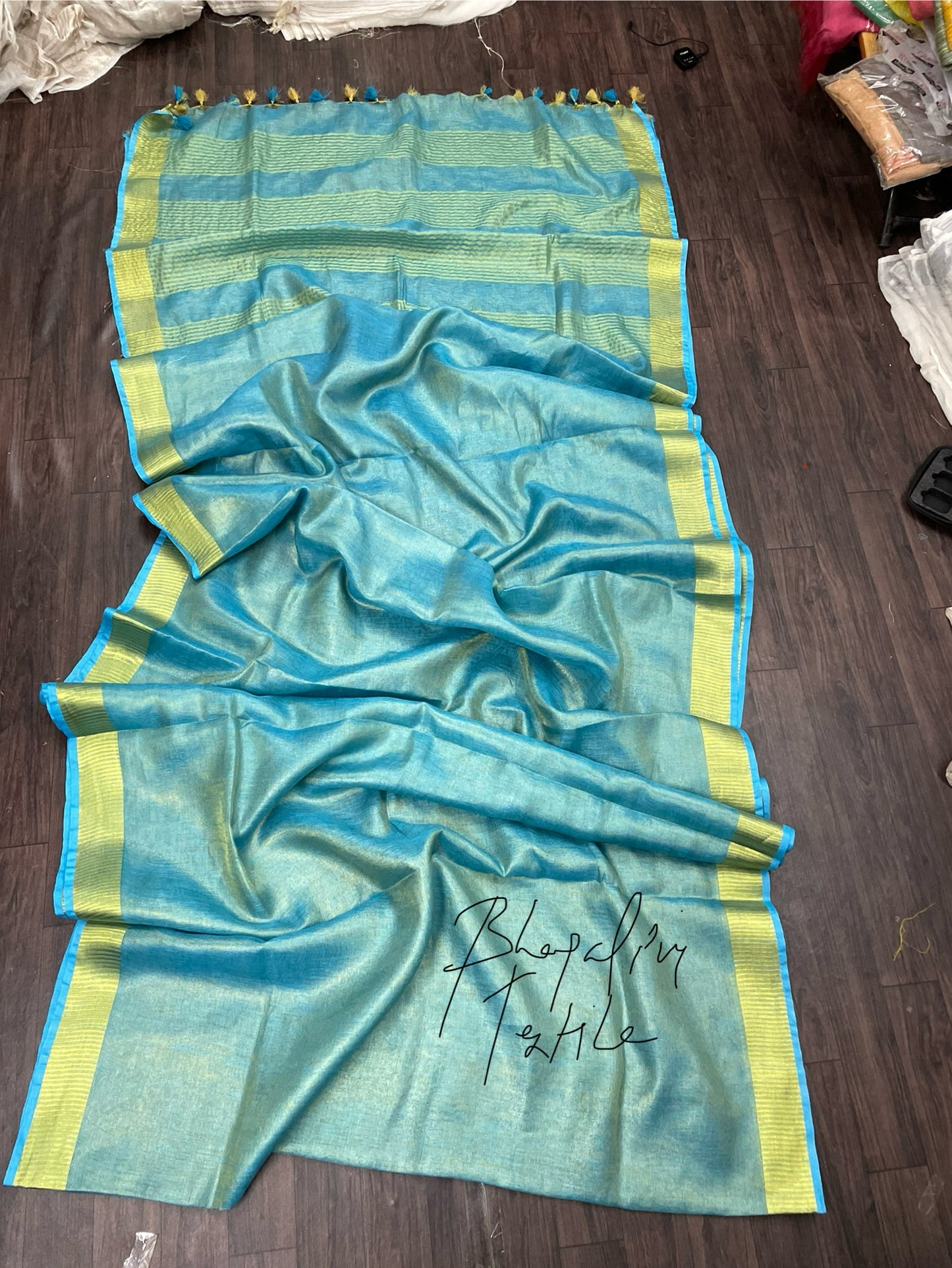Golden Tissue linen Saaree (Search Code-1008)