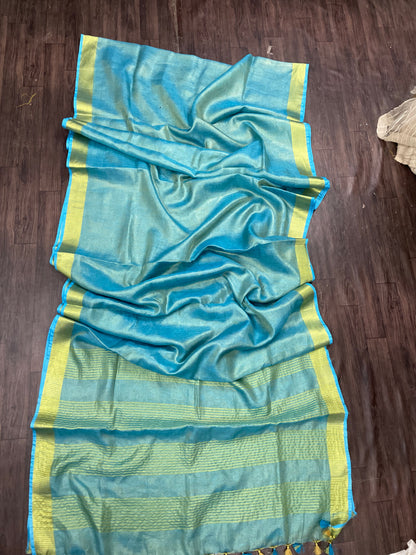 Golden Tissue linen Saaree (Search Code-1008)