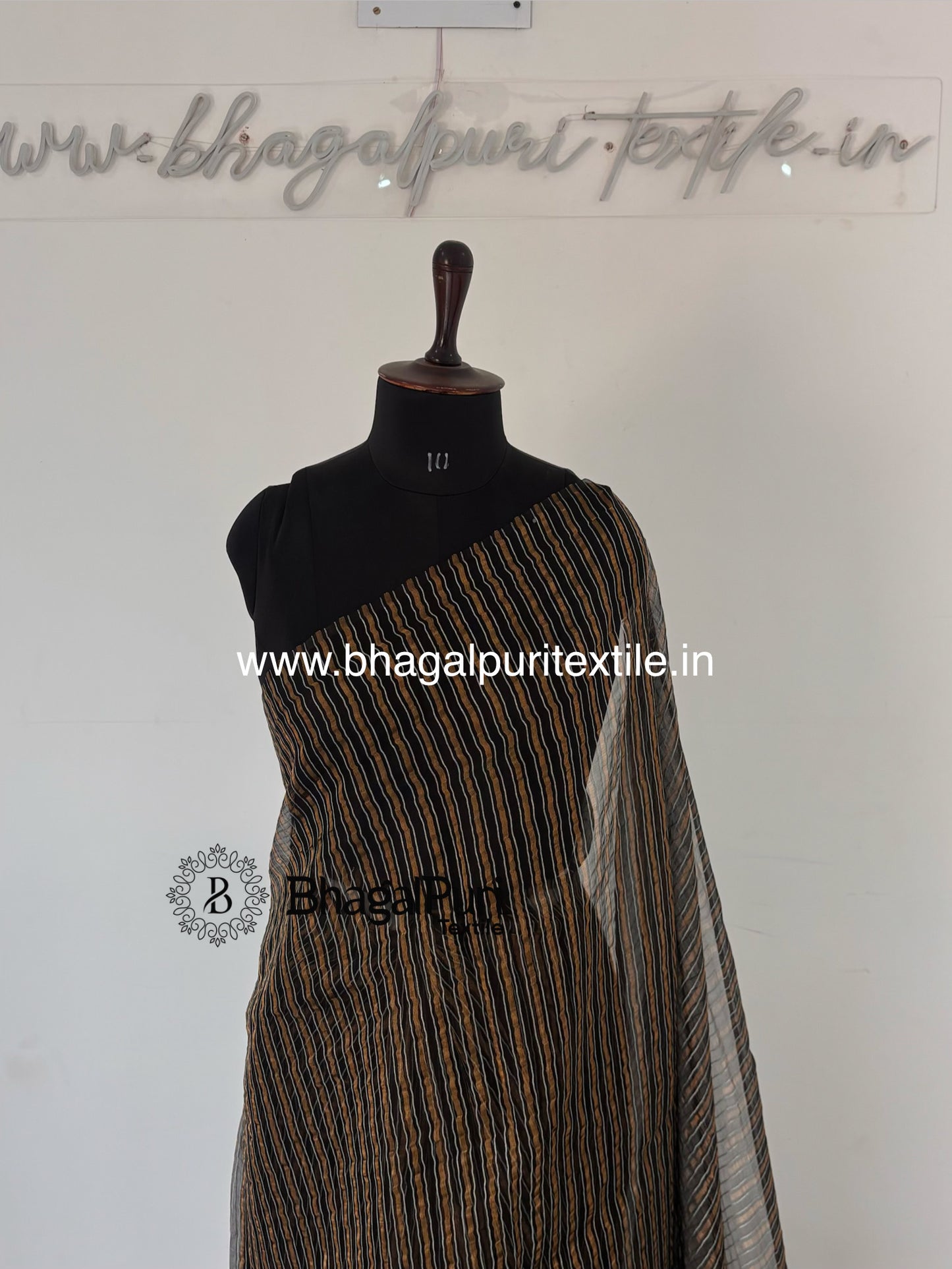 Twin Shine Gold & Silver Stripes Tissue Silk Saree with Contrast Pallu (Search Code-10189).