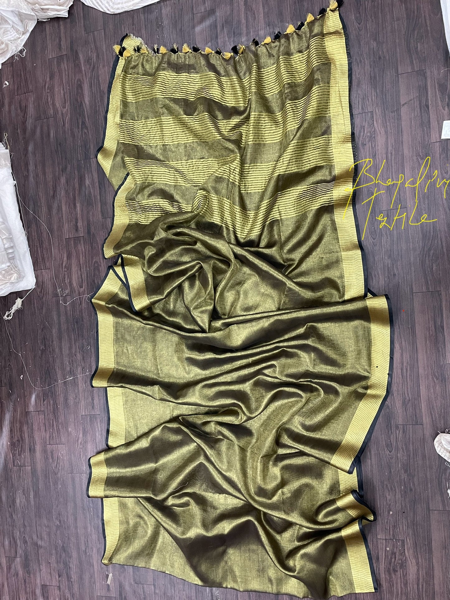 Golden Tissue linen Saaree (Search Code-1008)