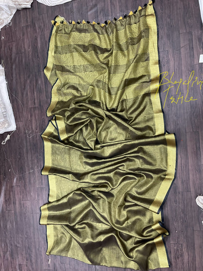Golden Tissue linen Saaree (Search Code-1008)