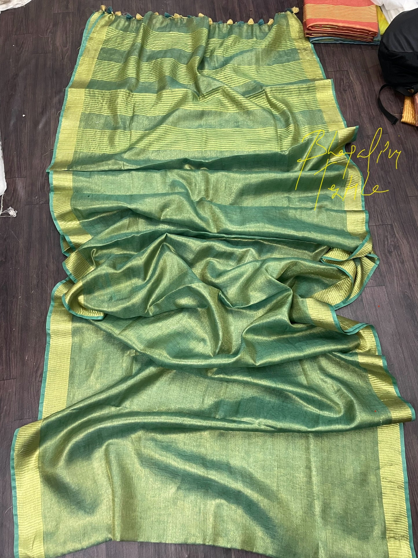 Golden Tissue linen Saaree (Search Code-1008)