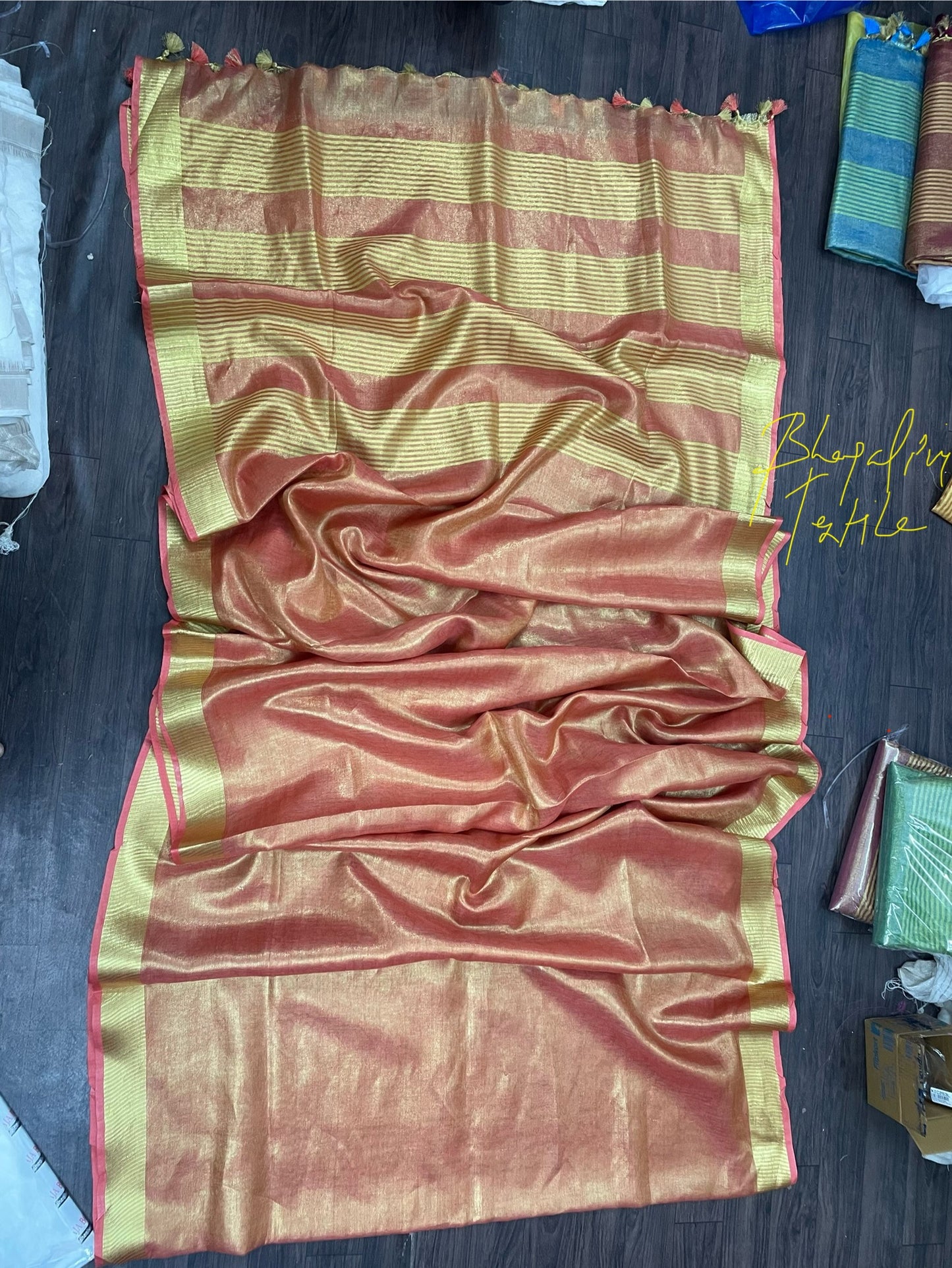Golden Tissue linen Saaree (Search Code-1008)