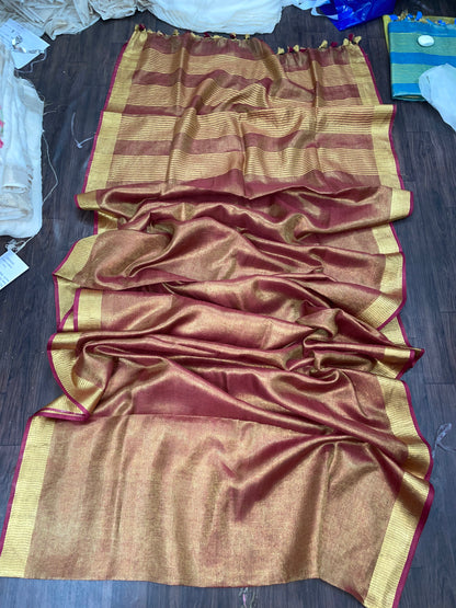 Golden Tissue linen Saaree (Search Code-1008)