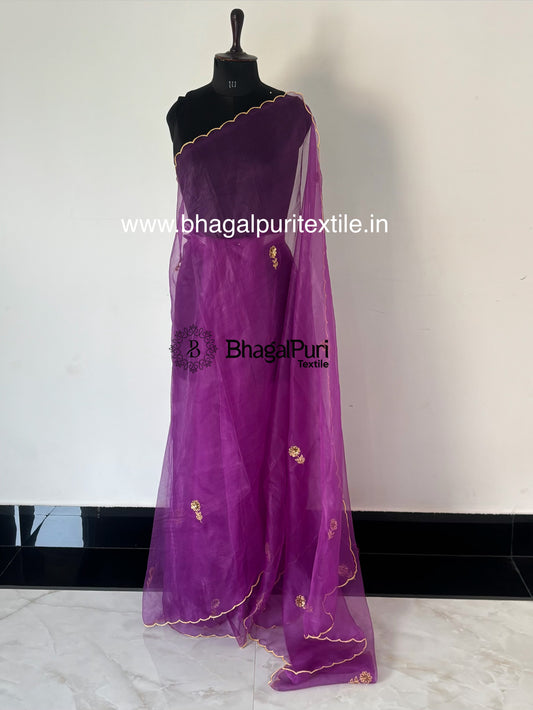 Purple Noor Gold Embroidered Saree With Running Blouse 1m 
(Search Code-10194).