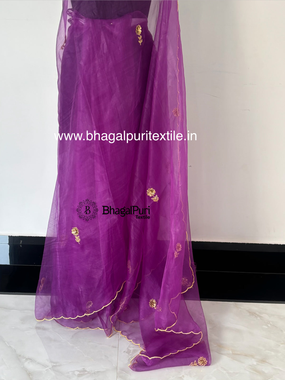 Purple Noor Gold Embroidered Saree With Running Blouse 1m 
(Search Code-10194).