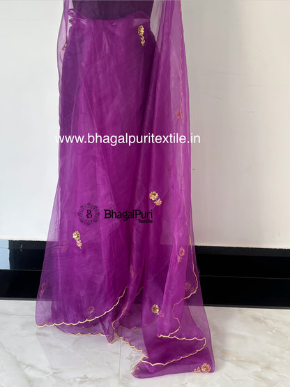 Purple Noor Gold Embroidered Saree With Running Blouse 1m 
(Search Code-10194).