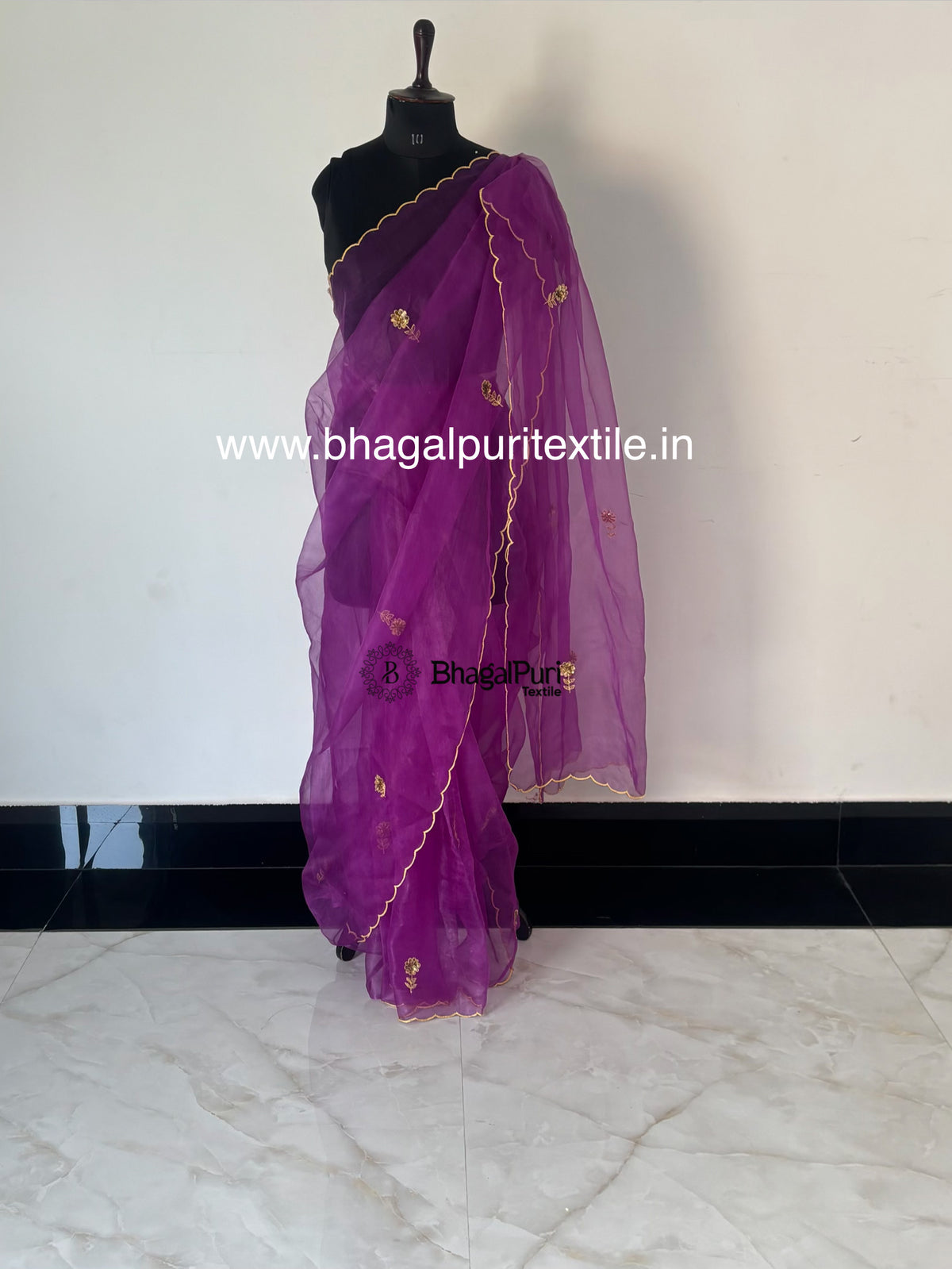 Purple Noor Gold Embroidered Saree With Running Blouse 1m 
(Search Code-10194).