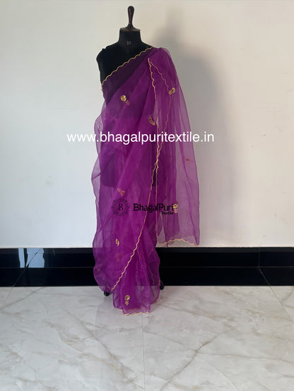Purple Noor Gold Embroidered Saree With Running Blouse 1m 
(Search Code-10194).