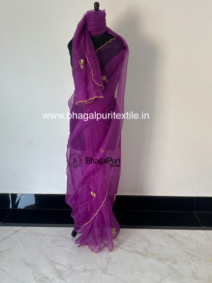 Purple Noor Gold Embroidered Saree With Running Blouse 1m 
(Search Code-10194).