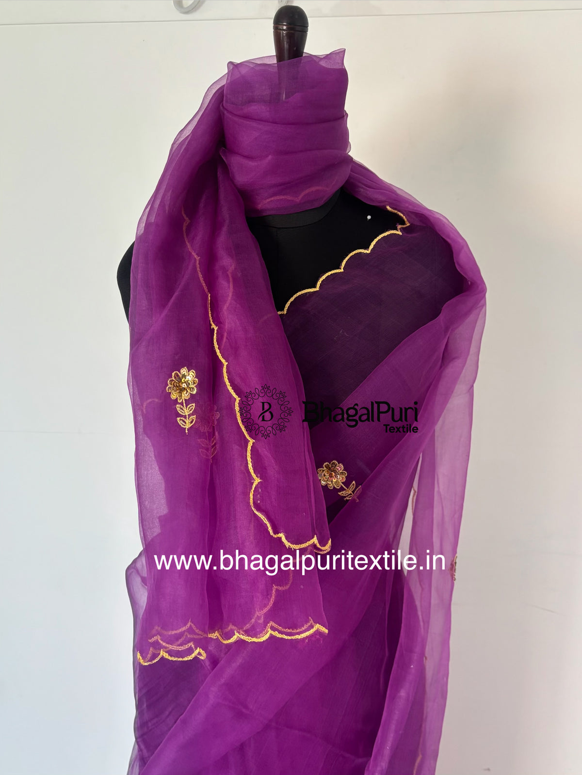 Purple Noor Gold Embroidered Saree With Running Blouse 1m 
(Search Code-10194).